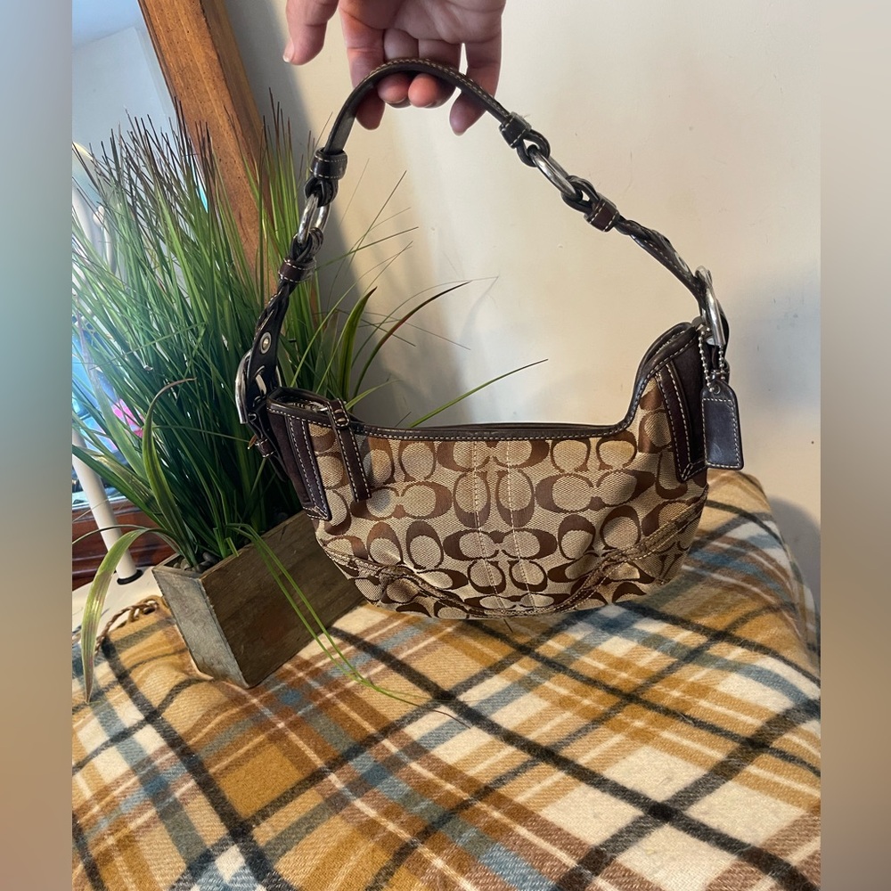 Coach Brown and Khaki Signature Canvas Shoulder Bag